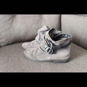 Grey Buckled Ankle Boots